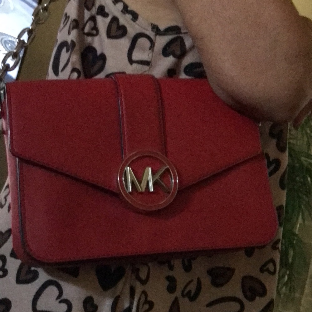 Michael Kors Red Leather MK Chain Shoulder Bag - Picture 11 of 11